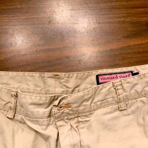 Vineyard vines flat front khaki shorts.